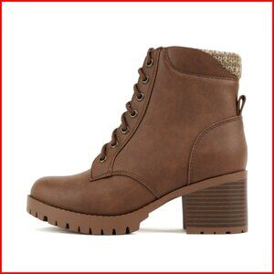 Chunky Heel Combat Ankle Boots with Lug Sole and Side Zipper